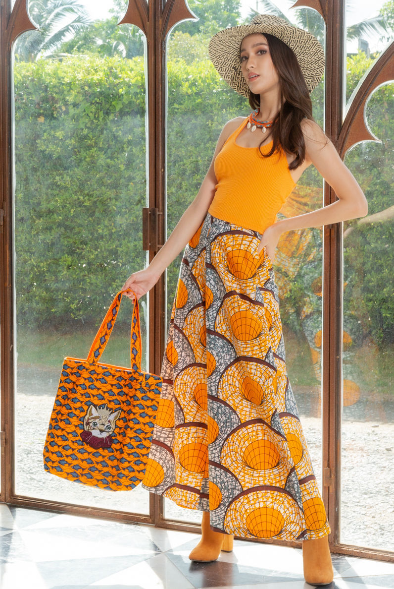 AFRICAN EMBROIDED CAT TOTE BAG