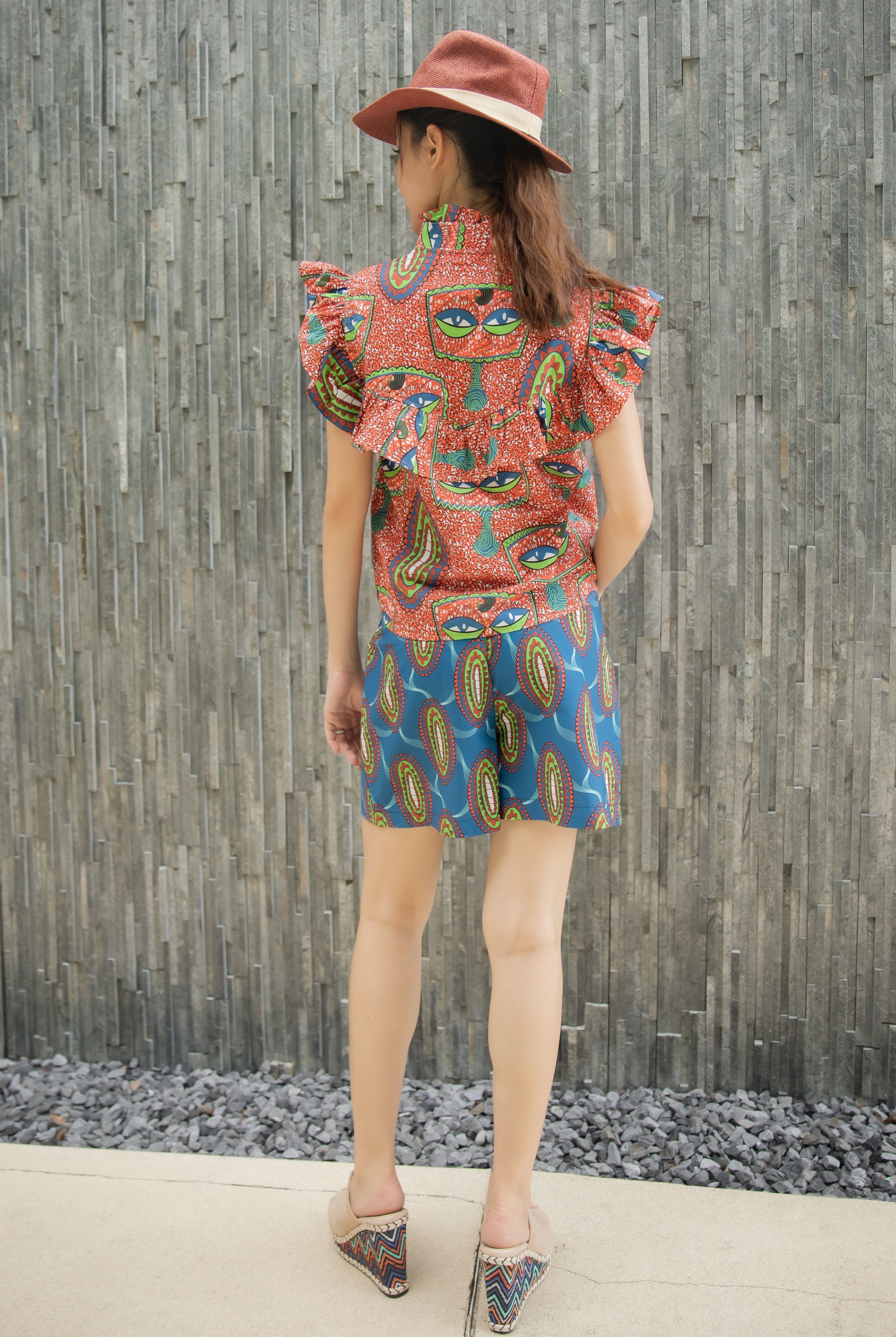 AFRICAN RUFFLE BLOUSE AND SHORTS SET